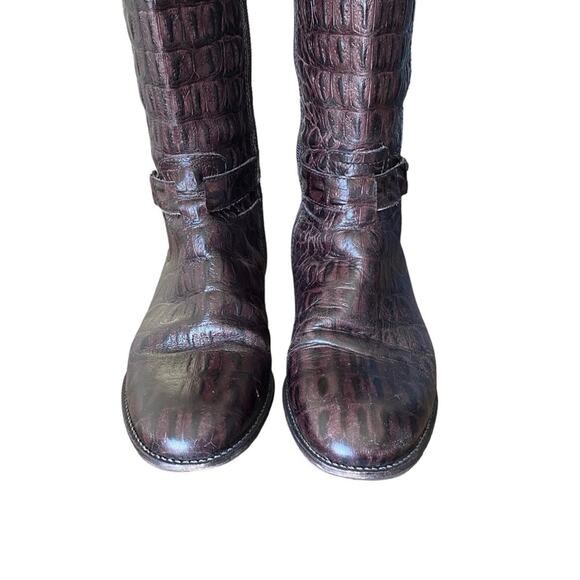 Talbots Brown Leather Croc Embossed Riding Horse Bit Boots size 8.5 - Picture 4 of 13